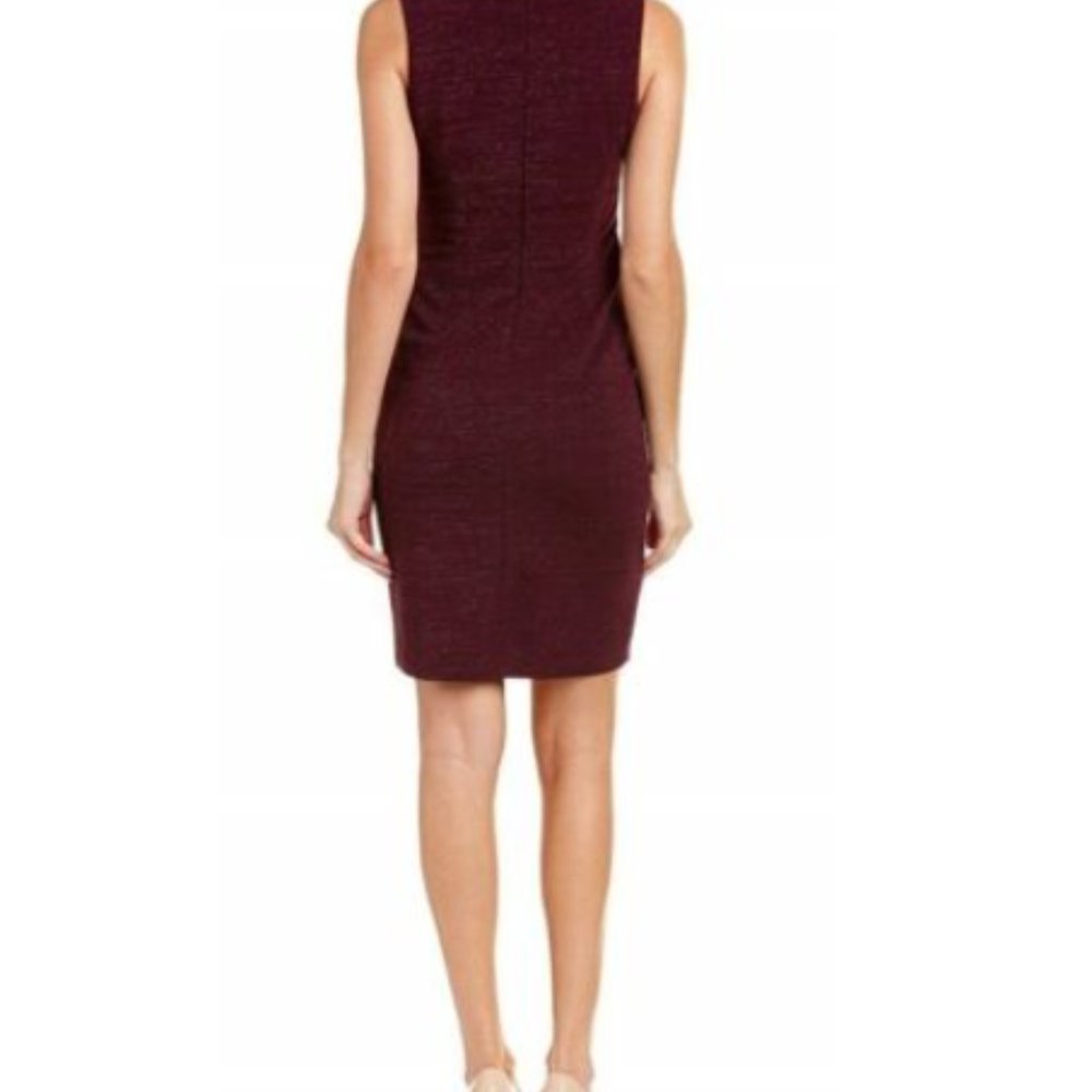 TAHARI ASL Women's Sheath Dress in Wine with Silver Metallic Stitching - Picture 3 of 9